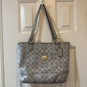 Coach Gray Metallic Trim Signature Tote